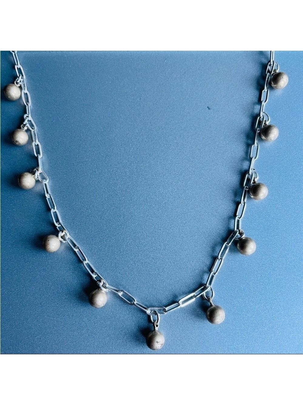 Vintage Paperclip Sterling Silver Chain Necklace With Gold Tone Ball Cha…